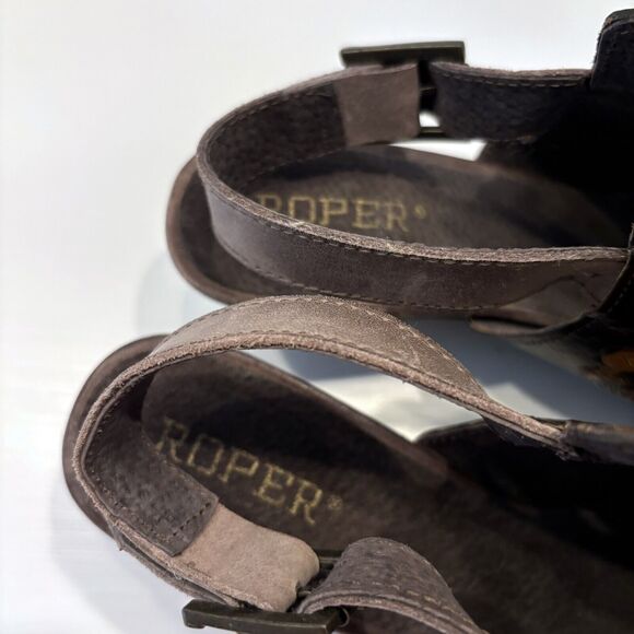 Roper Women's‎ Western Mika Brown Stamped Floral Brown Leather Sandals US Size 9 - Picture 11 of 12
